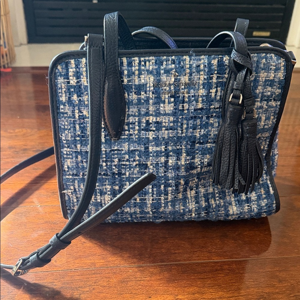 Kate Spade Blue and Black Tweed Crossbody Bag